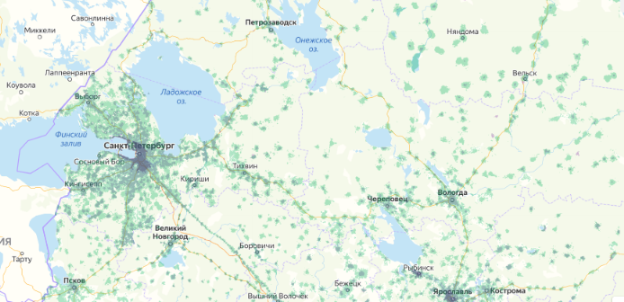 Зона покрытия МТС на карте Минск 